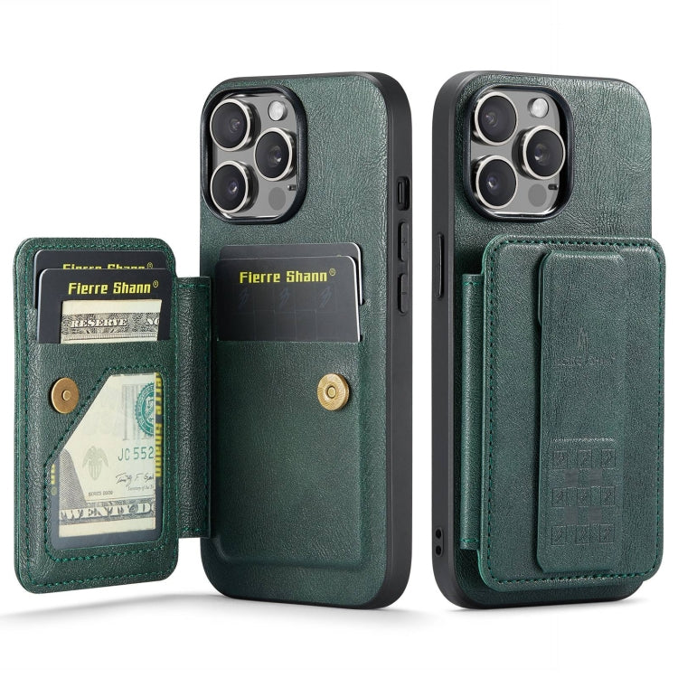 For iPhone 15 Pro Max Fierre Shann Oil Wax Cow Leather Card Holder Back Phone Case(Green) - iPhone 15 Pro Max Cases by FIERRE SHANN | Online Shopping UK | buy2fix