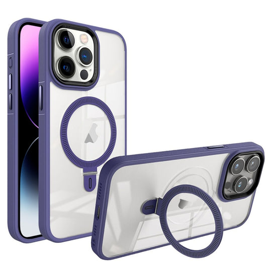 For iPhone 14 Pro Max Shield Armor MagSafe Holder Phone Case(Deep Purple) - iPhone 14 Pro Max Cases by buy2fix | Online Shopping UK | buy2fix