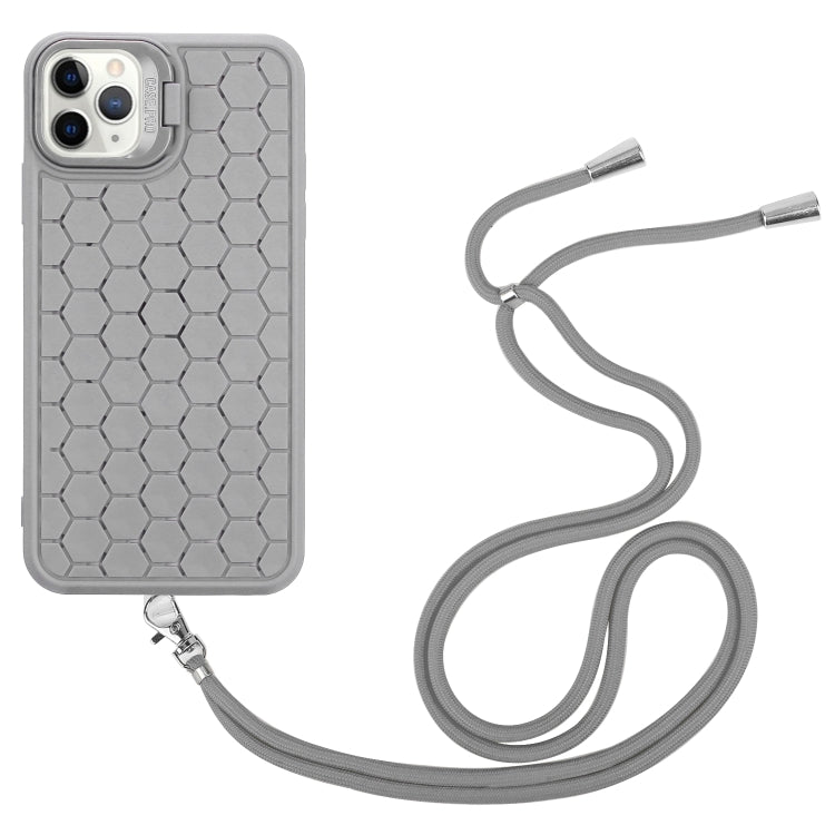 For iPhone 13 Pro Max Honeycomb Radiating Lens Holder Magsafe Phone Case with Lanyard(Grey) - iPhone 13 Pro Max Cases by buy2fix | Online Shopping UK | buy2fix