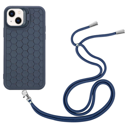 For iPhone 13 Honeycomb Radiating Lens Holder Magsafe Phone Case with Lanyard(Blue) - iPhone 13 Cases by buy2fix | Online Shopping UK | buy2fix