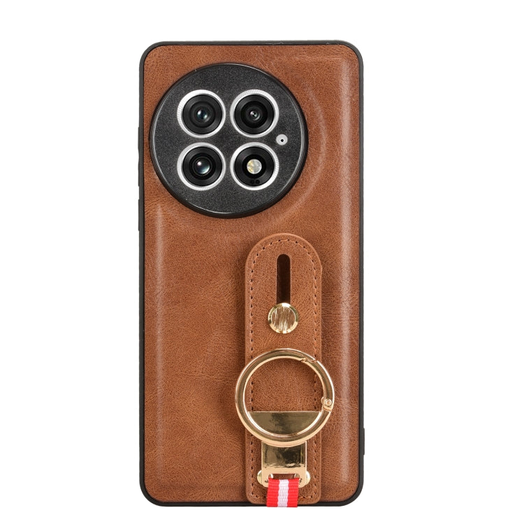 For OnePlus 13 Wristband Leather Back Phone Case(Brown) - OnePlus Cases by buy2fix | Online Shopping UK | buy2fix