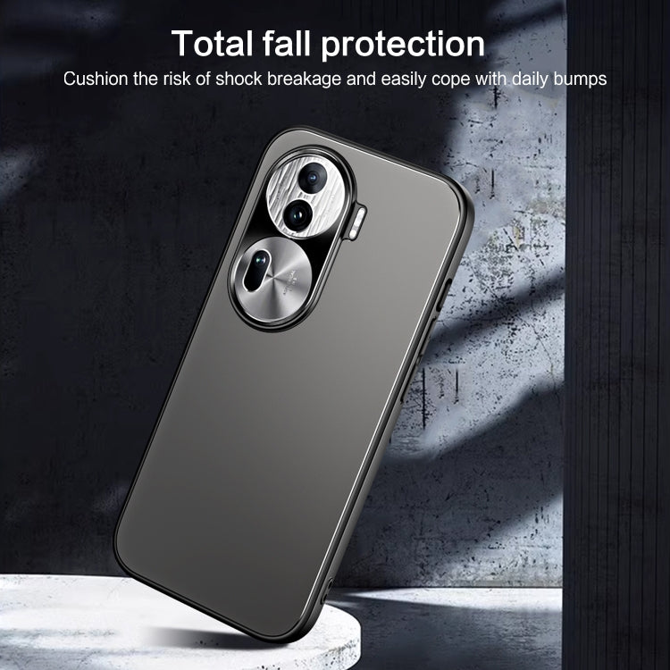 For OPPO Reno11 Global R-JUST RJ-61 Electroplating Frosted TPU + PC Phone Case with Holder(Grey) - Reno11 Cases by R-JUST | Online Shopping UK | buy2fix