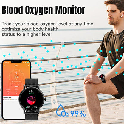 LEMFO LF35 1.43 inch AMOLED Round Screen Steel Strap Smart Watch Supports Blood Oxygen Detection(Black) - Smart Watches by LEMFO | Online Shopping UK | buy2fix