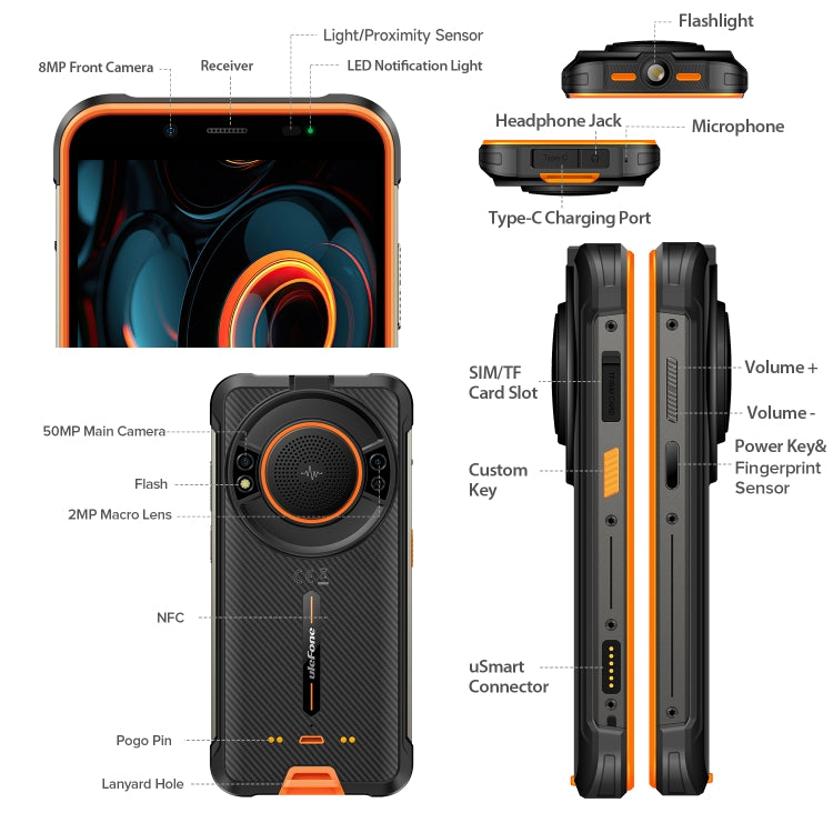 [HK Warehouse] Ulefone Power Armor 16S Rugged Phone, 8GB+128GB, 9600mAh Battery, Side Fingerprint, 5.93 inch Android 13 Unisoc T616 Octa Core up to 2.0GHz, Network: 4G, NFC, OTG(Orange) - Ulefone by Ulefone | Online Shopping UK | buy2fix