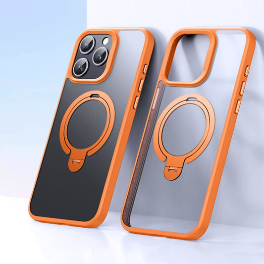 For iPhone 14 Pro Double Ring MagSafe Magnetic Holder Phone Case(Matte Orange) - iPhone 14 Pro Cases by buy2fix | Online Shopping UK | buy2fix