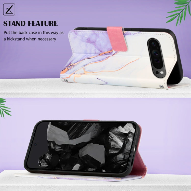 For Google Pixel 9 Pro PT003 Marble Pattern Flip Leather Phone Case(White Purple) - Google Cases by buy2fix | Online Shopping UK | buy2fix