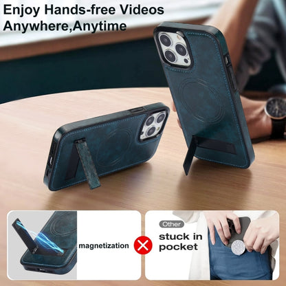 For iPhone 14 Pro Max Retro Leather Invisible Stand MagSafe Phone Case(Blue) - iPhone 14 Pro Max Cases by buy2fix | Online Shopping UK | buy2fix
