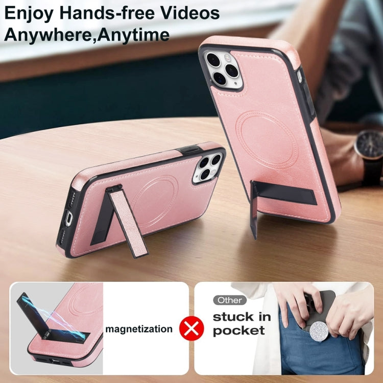 For iPhone 11 Pro Retro Leather Invisible Stand MagSafe Phone Case(Rose Gold) - iPhone 11 Pro Cases by buy2fix | Online Shopping UK | buy2fix