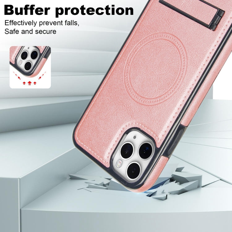 For iPhone 11 Pro Retro Leather Invisible Stand MagSafe Phone Case(Rose Gold) - iPhone 11 Pro Cases by buy2fix | Online Shopping UK | buy2fix