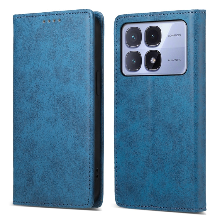 For Redmi K70 Ultra Business Solid Color Magnetic RFID Leather Phone Case(Blue) - Xiaomi Cases by buy2fix | Online Shopping UK | buy2fix