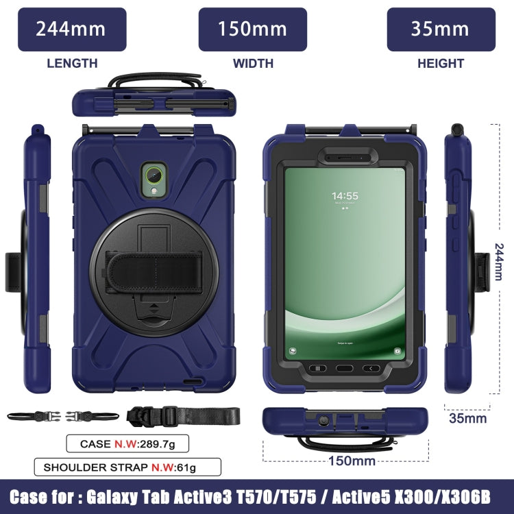 For Samsung Galaxy Tab Active5 X300 Rotary Grip Silicone Hybrid PC Tablet Case with Shoulder Strap(Navy Blue) - Other Galaxy Tab PC by buy2fix | Online Shopping UK | buy2fix