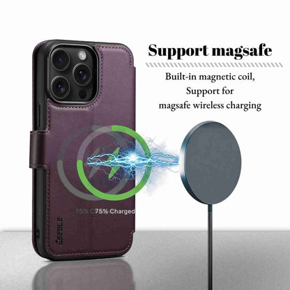 For iPhone 15 Plus / 14 Plus ESEBLE E1 Nappa Texture MagSafe Holder Leather Phone Case(Dark Purple) - iPhone 14 Plus Cases by ESEBLE | Online Shopping UK | buy2fix