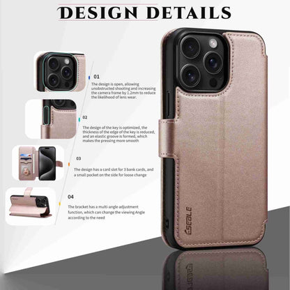 For iPhone 15 ESEBLE E1 Nappa Texture MagSafe Holder Leather Phone Case(Rose Gold) - iPhone 15 Cases by ESEBLE | Online Shopping UK | buy2fix