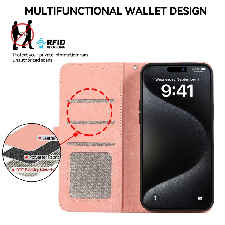 For iPhone 16 ABEEL Color Block Magnetic RFID Leather Phone Case(Pink-Cyan) - iPhone 16 Cases by buy2fix | Online Shopping UK | buy2fix