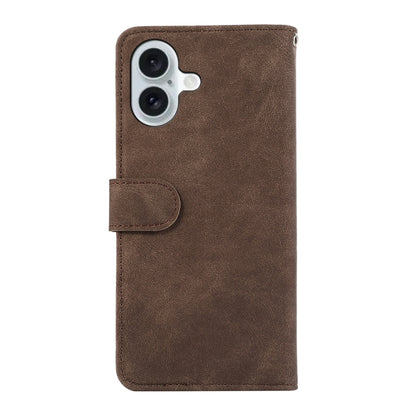 For iPhone 16 ABEEL Color Block Magnetic RFID Leather Phone Case(Brown-Blue) - iPhone 16 Cases by buy2fix | Online Shopping UK | buy2fix