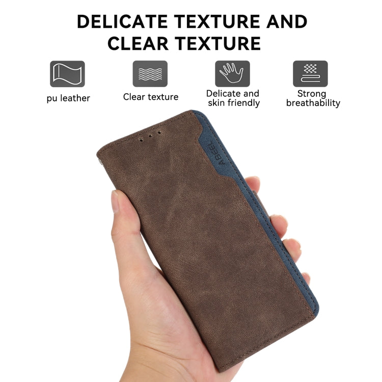 For iPhone 16 ABEEL Color Block Magnetic RFID Leather Phone Case(Brown-Blue) - iPhone 16 Cases by buy2fix | Online Shopping UK | buy2fix