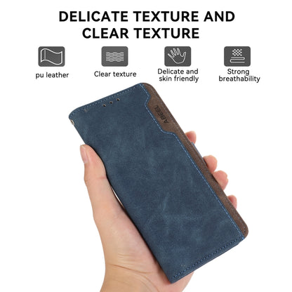 For Samsung Galaxy S24 5G ABEEL Color Block Magnetic RFID Leather Phone Case(Blue-Brown) - Galaxy S24 5G Cases by buy2fix | Online Shopping UK | buy2fix