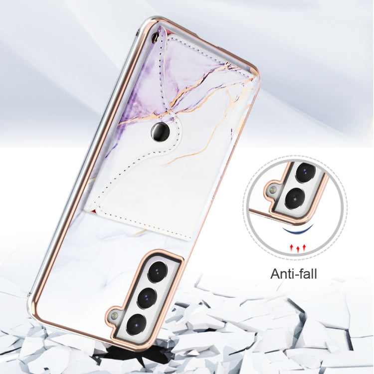 For Samsung Galaxy S21+ 5G Marble Pattern IMD Card Slot Phone Case(White Purple) - Galaxy S21+ 5G Cases by buy2fix | Online Shopping UK | buy2fix