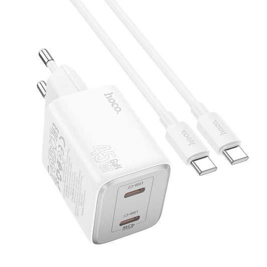 hoco N42 Elogiado PD45W Dual-port Type-C Charger with Type-C to Type-C Cable, EU Plug(White) - USB Charger by hoco | Online Shopping UK | buy2fix