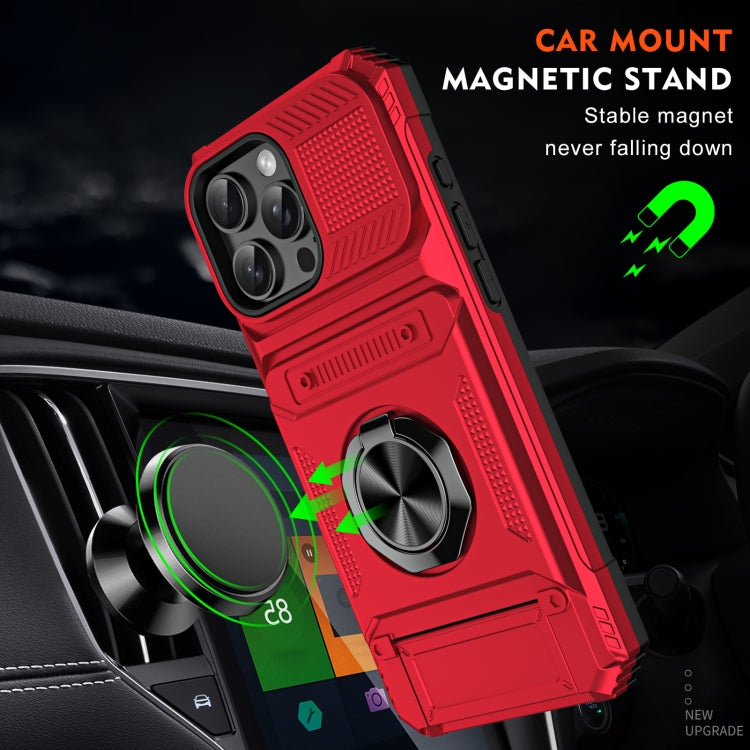 For iPhone 16 Pro TPU+PC Shockproof Card Phone Case with Metal Ring Holder(Red) - iPhone 16 Pro Cases by buy2fix | Online Shopping UK | buy2fix