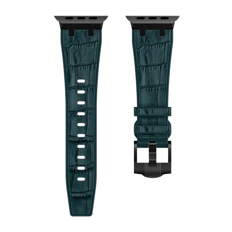 For Apple Watch Series 8 41mm Crocodile Texture Liquid Silicone Watch Band(Black Deep Green) - Watch Bands by buy2fix | Online Shopping UK | buy2fix