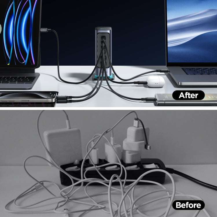 JOYROOM JR-TCM02 6 in 1 65W GaN 4 USB-C & 2 USB-A Multi-port Charger, Power Plug:EU Plug(Dark Gray) - Multifunction Charger by JOYROOM | Online Shopping UK | buy2fix