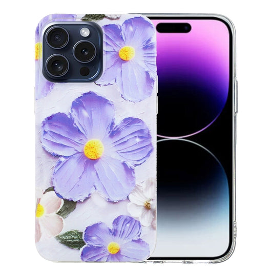 For iPhone 16 Pro Max Colorful Painting Pattern TPU Phone Case(Purple Flowers) - iPhone 16 Pro Max Cases by buy2fix | Online Shopping UK | buy2fix