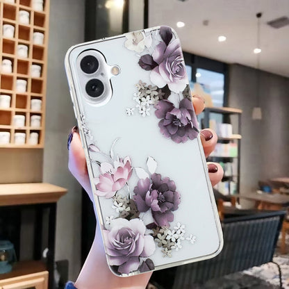 For iPhone 16 Colorful Painting Pattern TPU Phone Case(Peony) - iPhone 16 Cases by buy2fix | Online Shopping UK | buy2fix