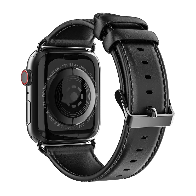 For Apple Watch SE 2023 44mm DUX DUCIS Business Genuine Leather Watch Strap(Black) - Watch Bands by DUX DUCIS | Online Shopping UK | buy2fix