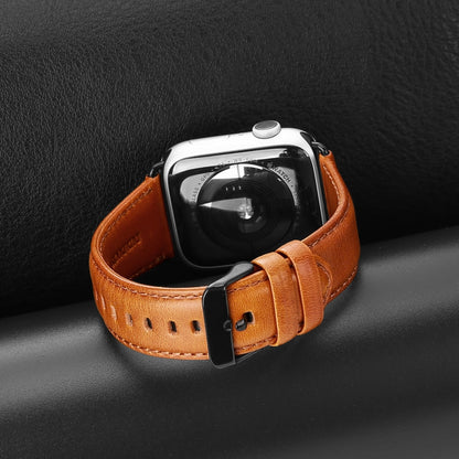 For Apple Watch Series 4 44mm DUX DUCIS Business Genuine Leather Watch Strap(Khaki) - Watch Bands by DUX DUCIS | Online Shopping UK | buy2fix