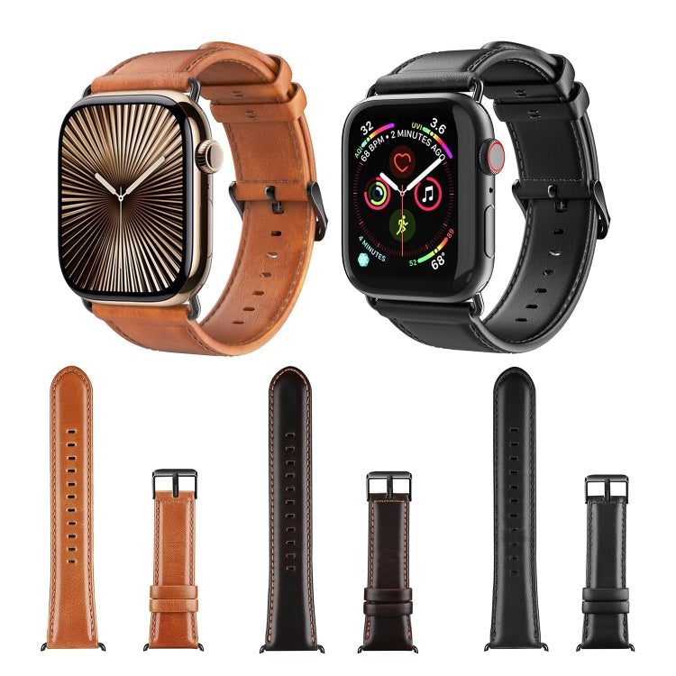 For Apple Watch 38mm DUX DUCIS Business Genuine Leather Watch Strap(Black) - Watch Bands by DUX DUCIS | Online Shopping UK | buy2fix