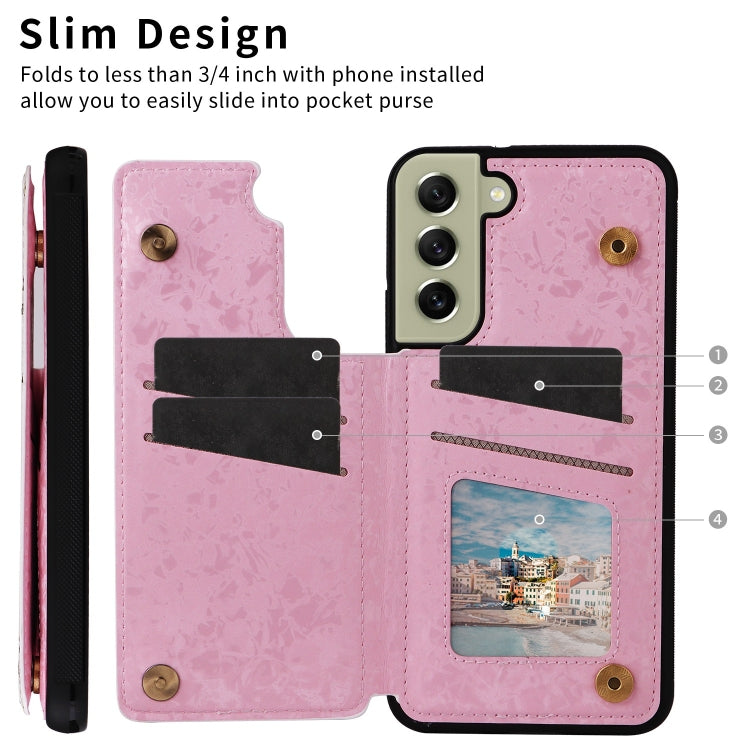 For Samsung Galaxy S21 FE 5G Printed Double Buckle RFID Anti-theft Phone Case(Rose) - Galaxy Phone Cases by buy2fix | Online Shopping UK | buy2fix