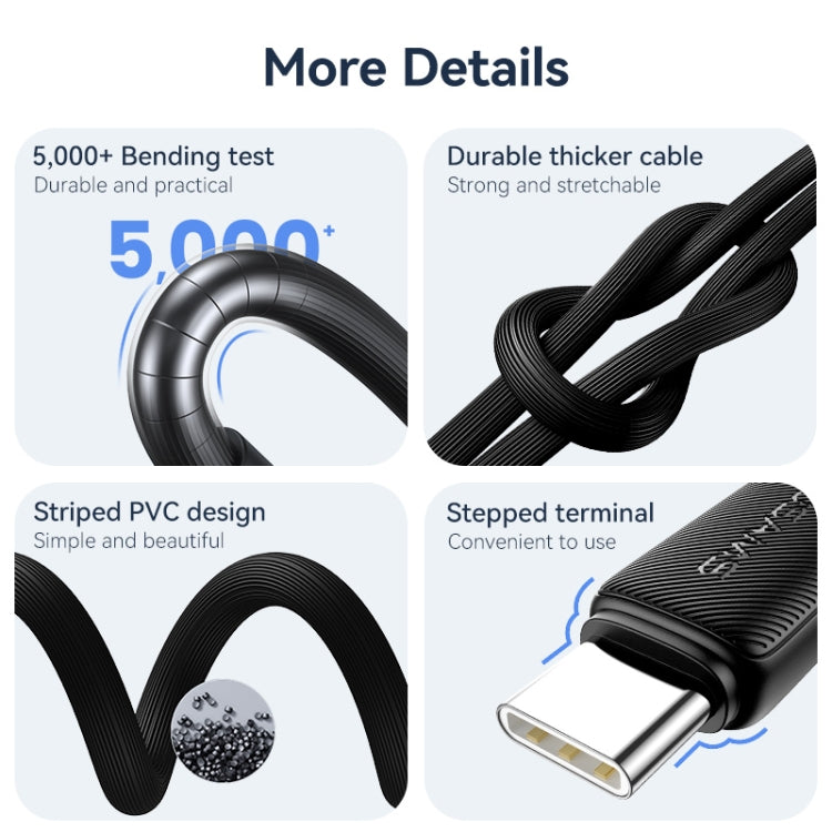 USAMS US-SJ698 USB to USB-C / Type-C 3A Striped Fast Charge Data Cable, Length:3m(White) - USB-C & Type-C Cable by USAMS | Online Shopping UK | buy2fix