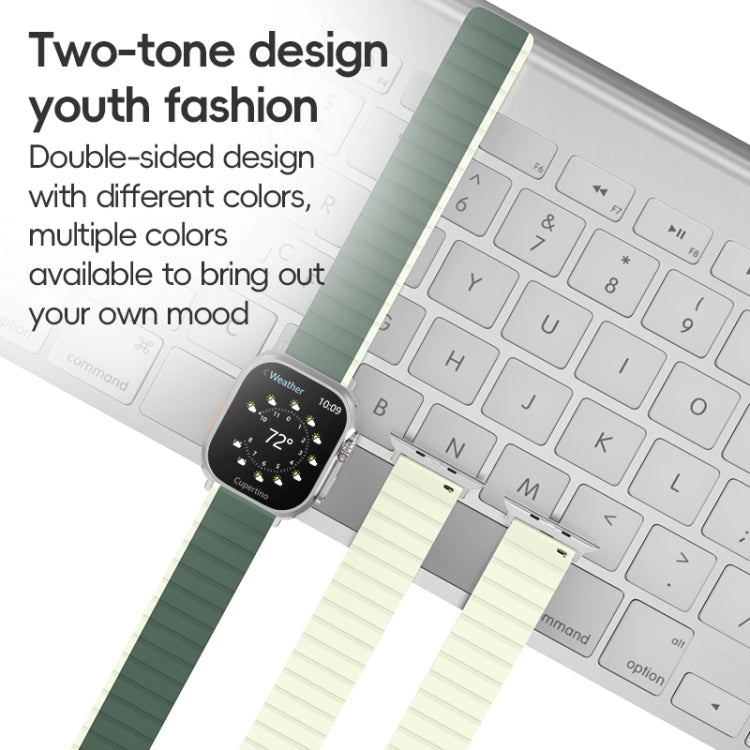 For Apple Watch Ultra 49mm ZGA Two Color Magnetic Silicone Watch Band(Dark Green+Light Green) - Watch Bands by ZGA | Online Shopping UK | buy2fix