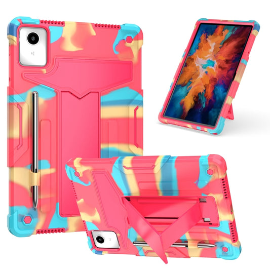 For Lenovo Tab M11/ Xiaoxin Pad 11 2024 T Holder Robot Silicone Hybrid PC Tablet Case(Camouflage Rose Red) - Lenovo by buy2fix | Online Shopping UK | buy2fix