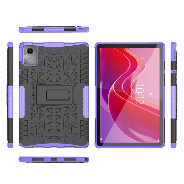 For Lenovo Tab M11/ Xiaoxin Pad 11 2024 Tire Texture TPU Hybrid PC Tablet Case with Holder(Purple) - Lenovo by buy2fix | Online Shopping UK | buy2fix