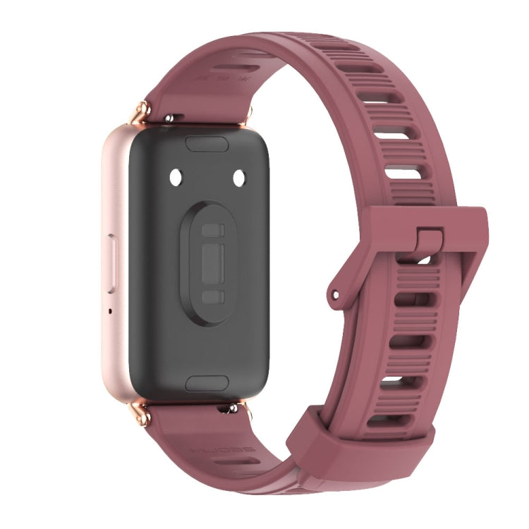 For Samsung Galaxy Fit 3 Mijobs Flat Hole Silicone Watch Band(Wine Red+Rose Gold) - Watch Bands by MIJOBS | Online Shopping UK | buy2fix