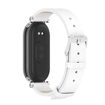 For Xiaomi Mi Band 8 / 9 / 9 NFC Mijobs GT4 First Layer Cowhide Watch Band(White Silver) - Watch Bands by MIJOBS | Online Shopping UK | buy2fix