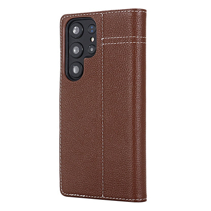 For Samsung Galaxy S24 Ultra 5G GEBEI Top-grain Horizontal Flip Leather Phone Case(Brown) - Galaxy S24 Ultra 5G Cases by GEBEI | Online Shopping UK | buy2fix