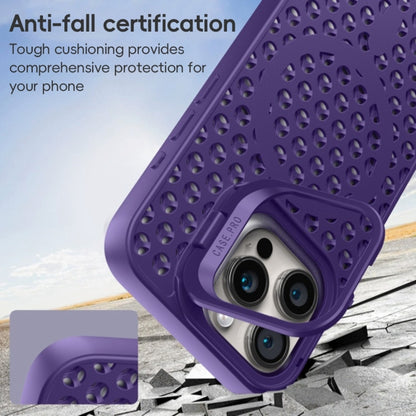 For iPhone 15 Pro Hollow Cooling Lens Holder MagSafe Magnetic TPU Phone Case(Purple) - iPhone 15 Pro Cases by buy2fix | Online Shopping UK | buy2fix