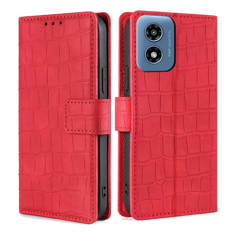 For Motorola Moto G Play 4G 2024 Skin Feel Crocodile Magnetic Clasp Leather Phone Case(Red) - Motorola Cases by buy2fix | Online Shopping UK | buy2fix