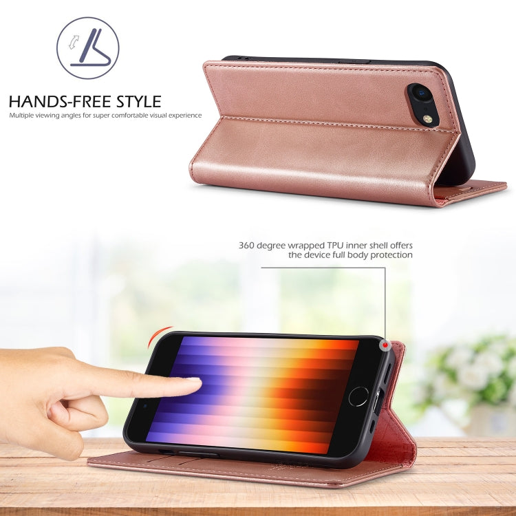 For iPhone SE 2024 LC.IMEEKE Strong Magnetic Leather Phone Case with Holder & Card Slots & Wallet(Rose Gold) - More iPhone Cases by LC.IMEEKE | Online Shopping UK | buy2fix