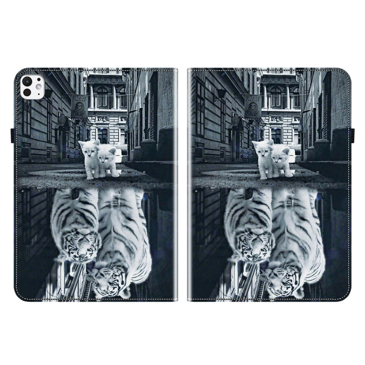 For iPad Pro 11 2024 Crystal Texture Painted Leather Smart Tablet Case(Cat Reflection Tiger) - iPad Pro 11 2024 Cases by buy2fix | Online Shopping UK | buy2fix