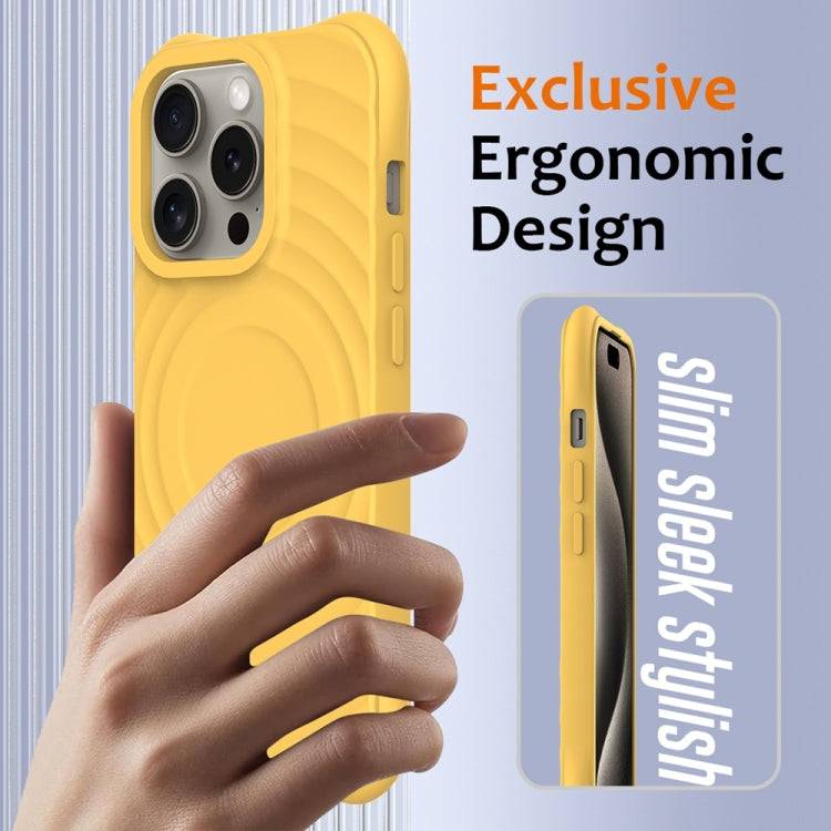 For iPhone 13 Pro Max Wave Texture MagSafe Magnetic Liquid Silicone Phone Case(Yellow) - iPhone 13 Pro Max Cases by buy2fix | Online Shopping UK | buy2fix