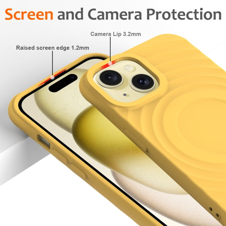 For iPhone 13 mini Wave Texture MagSafe Magnetic Liquid Silicone Phone Case(Yellow) - iPhone 13 mini Cases by buy2fix | Online Shopping UK | buy2fix