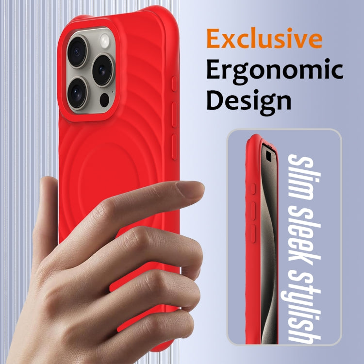 For iPhone 16 Pro Max Wave Texture MagSafe Magnetic Liquid Silicone Phone Case(Red) - iPhone 16 Pro Max Cases by buy2fix | Online Shopping UK | buy2fix