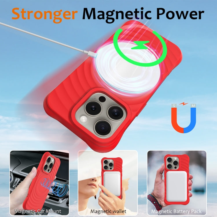 For iPhone 16 Pro Max Wave Texture MagSafe Magnetic Liquid Silicone Phone Case(Red) - iPhone 16 Pro Max Cases by buy2fix | Online Shopping UK | buy2fix