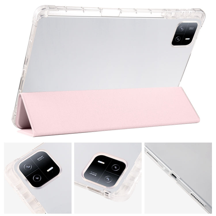 For iPad Pro 11 2024 3-fold Clear TPU Smart Leather Tablet Case with Pen Slot(Sand Pink) - iPad Pro 11 2024 Cases by buy2fix | Online Shopping UK | buy2fix