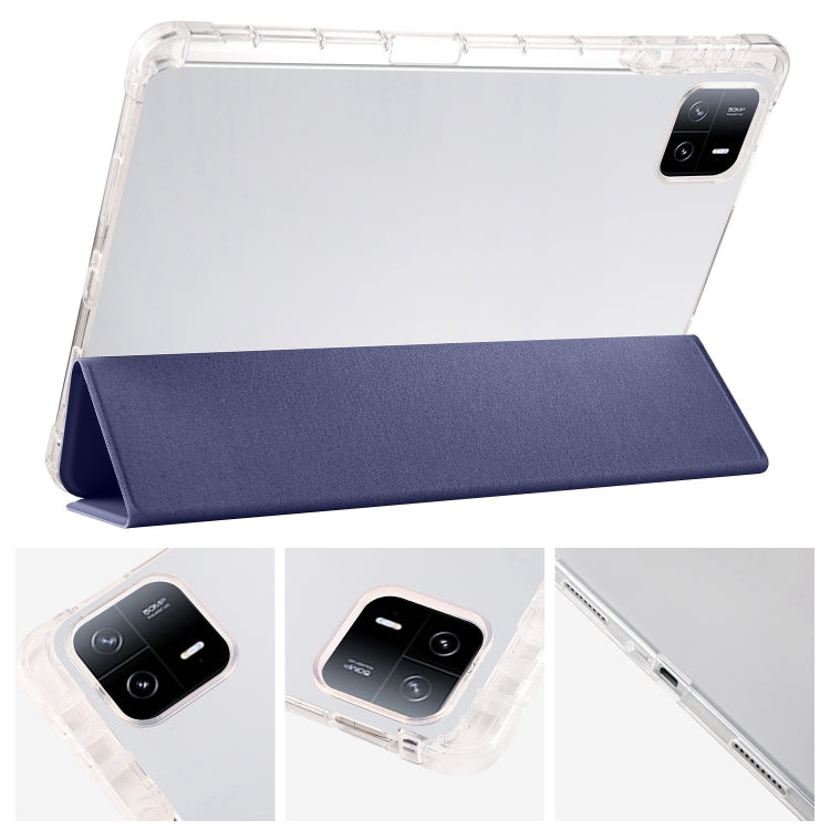 For iPad Air 13 2024 3-fold Clear TPU Smart Leather Tablet Case with Pen Slot(Dark Blue) - iPad Air 13 2024 Cases by buy2fix | Online Shopping UK | buy2fix