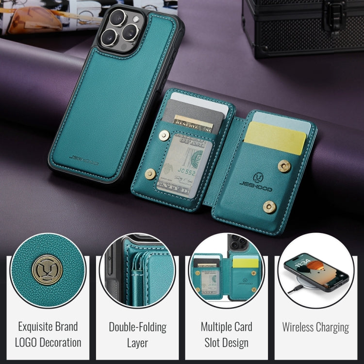 For iPhone 16 Pro JEEHOOD J05 Business Magnetic Style RFID Leather Phone Case(Blue Green) - iPhone 16 Pro Cases by JEEHOOD | Online Shopping UK | buy2fix